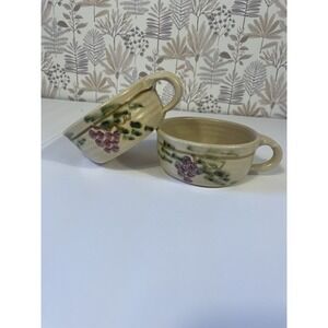Handmade Studio Pottery Soup Bowls Set Of 2 Grape Vine Design‎ Signed 6x3